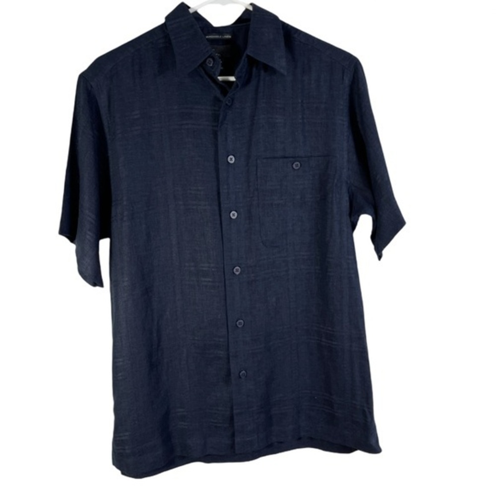 Marc Edwards Linen Rayon Shirt Mens S Button Up Striped Washable Short Sleeve